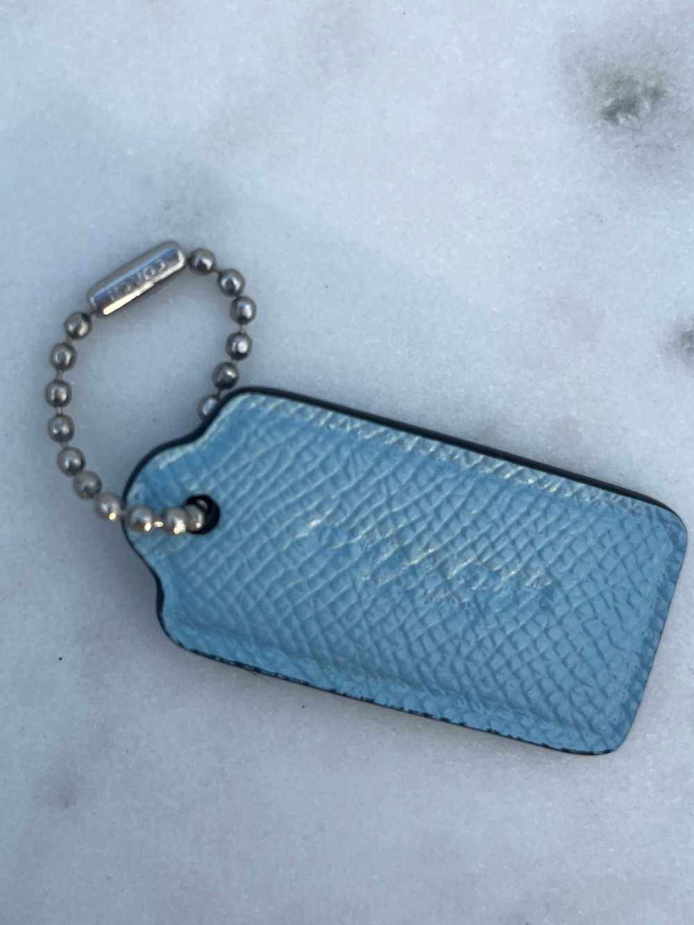 COACH Baby Blue, Pebbled Leather Hang Tag